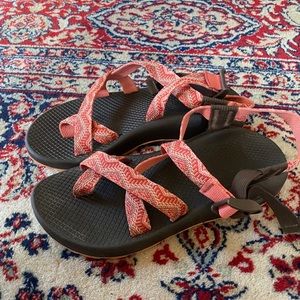 Coral and Brown Chaco Sandels